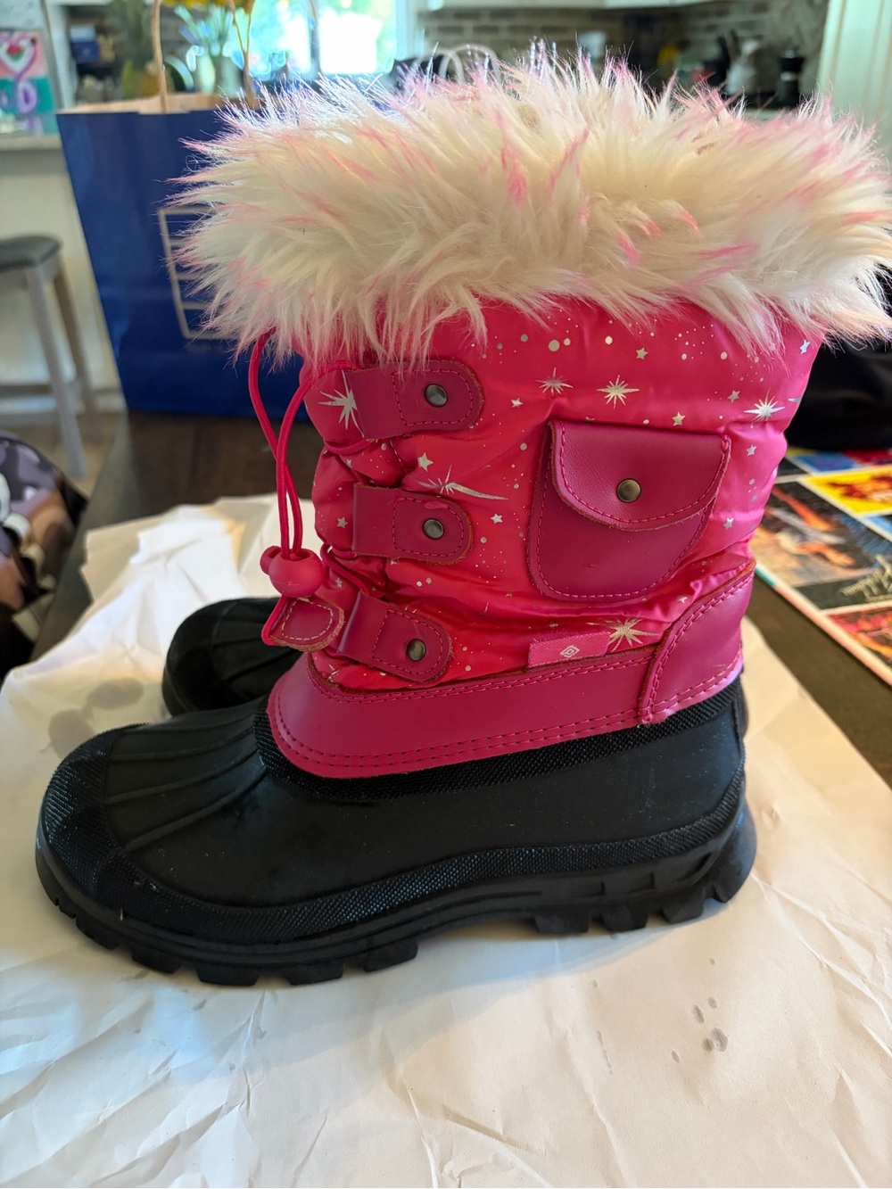 Pink Girls' Winter Snow Boots with Faux Fur Trim